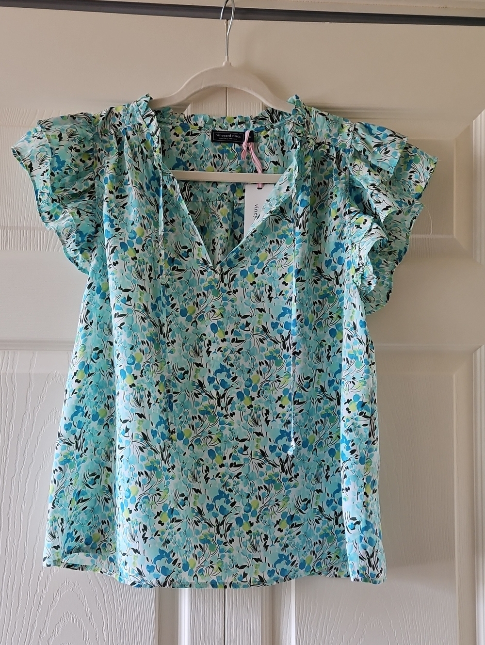 Vinyard Vines "NWT" Painted Tulips  Double Ruffel Sleeve Silk Blend Top